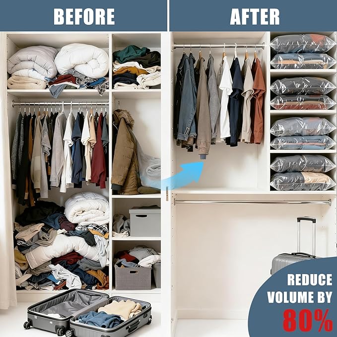 15 Jumbo Vacuum Storage Bags, Vacuum Seal Bags for Clothing Space Saver Compression Storage Bag with Hand Pump Extra Large for Clothing Travel Comforters Blankets Pillow Bedding Duvets Clothes