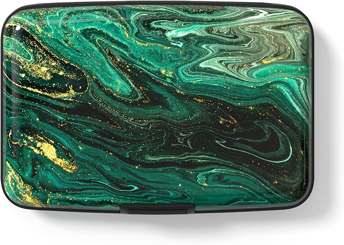 Credit Card Holder for Women, Small RFID Metal Credit Cards Wallets Cute Business Card Holder Pocket ID Case, Green Gold Marble