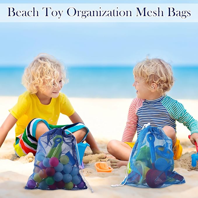 Frienda 6 Pieces Mesh Stuff Sack, 11 x 15 Inch Durable Nylon Drawstring Laundry Bag for Rinsing Beach Toys, Seashell Collecting, Mesh Bags for Travel(Blue)