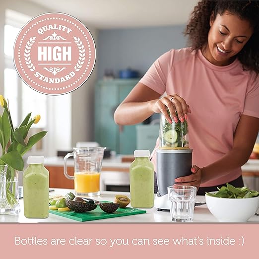 Disposable Juice Container with Caps, 12 Oz Reusable, Clear & Empty Smoothie Bottle For Grab & Go Drink & Juicing Journey, 24 Pack BPA-Free Plastic Water Bottles, Handy, Leak-Proof Beverage Containers