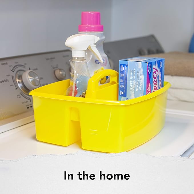 Storex 2-Compartment Large Craft Caddy – Multipurpose Classroom Organizer with Handle, Yellow, 1-Pack (00957C06C)