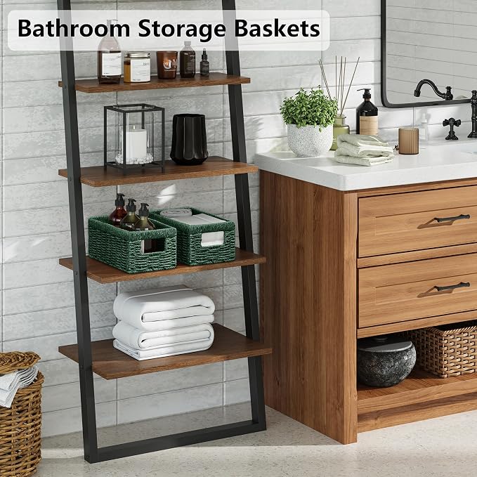 Vagusicc Wicker Storage Basket, Set of 2 Hand Woven Wicker Baskets for Organizing with Handles, Decorative Small Storage Bins for Countertop Toilet Paper Basket for Toilet Tank Top Shelves, Green