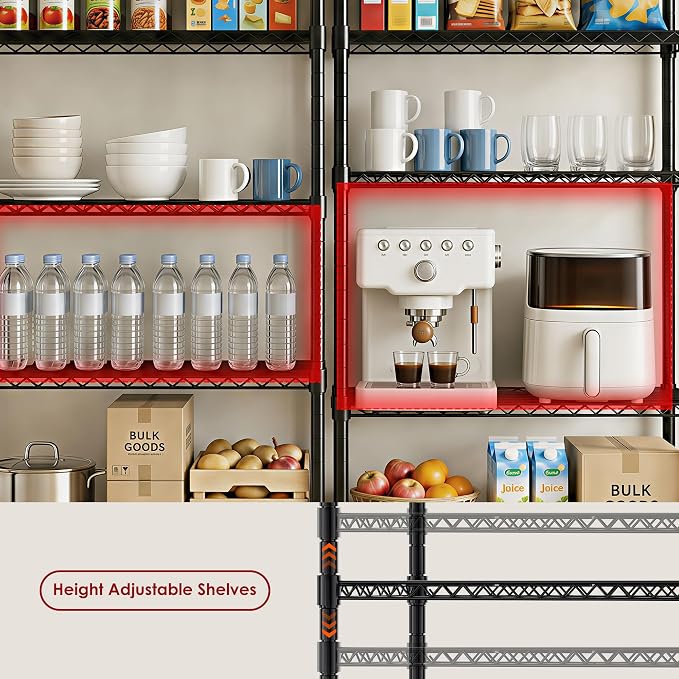 Simple Deluxe 3-Tier Heavy Duty Adjustable Storage Shelf with Wheels, 23.23”W x 13.39”D x 30.31”H, Mobile or Stationary Metal Shelving Unit, Easy Assembly for Kitchen, Pantry, Laundry Room, Black