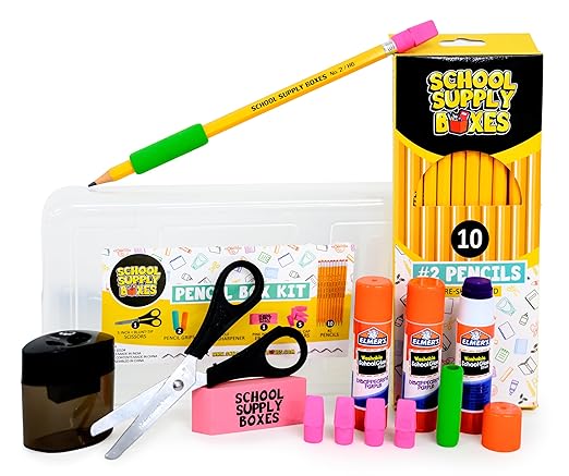 School Supply Boxes | K-5 Case (4 Boxes) | Back to School Essentials Kit for Students & Teachers | Includes Wide-Ruled Paper Products, Crayons, Markers, Colored Pencils, & More