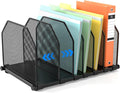 Adjustable File Organizer for Desk, 6 Sections Vertical File Folder Holders | Desktop Binder Organizer, Mesh Desk Organizer Upright File Sorter, Metal File Rack for Home Office Classroom School