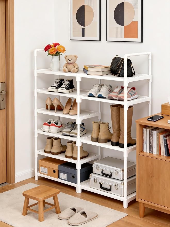 6-Tier Shoe Rack Large Capacity,Durable Shoe Organizer Storage for 20-26 Pairs of Shoes and Boots,Heavy Duty Free Standing Shoe Stand for Closet,Entryway and Garage (White)