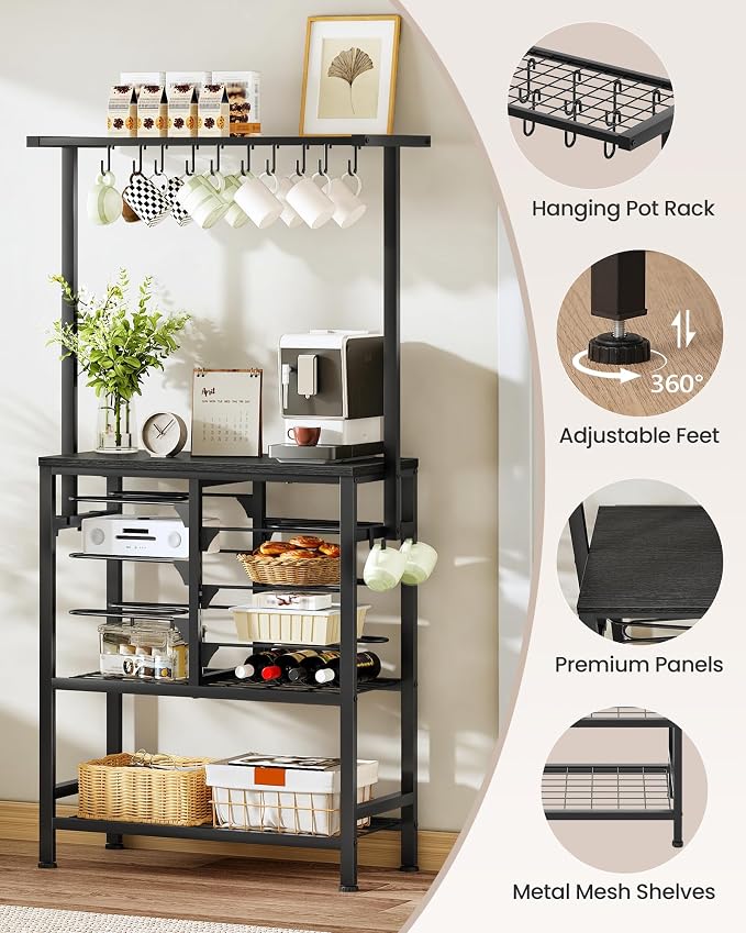 CHOEZON Pots and Pans Organizer Rack, Kitchen Bakers Rack, Multi-Tier Storage Shelf, Kitchen Island Table, Cooking Rack with Pots and Pans Storage, Black TPR60BB