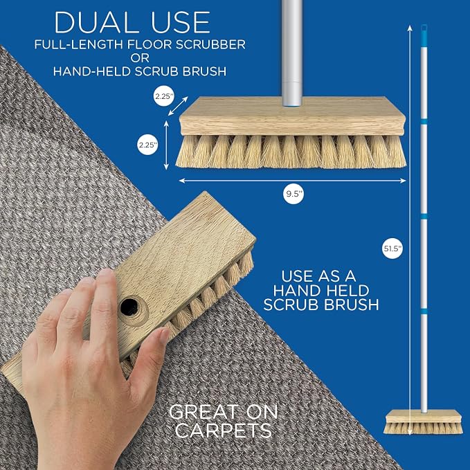 LOLA Deck Scrub Brush, 9" x 3.5" Head w/Tampico Bristles for Outdoor Cleaning, Removes Dirt & Grime from Patios, Decks, Grout, 9 Pack