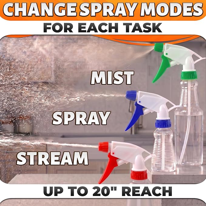 Spray Bottle Nozzle Replacement, 6 Pcs, 8-32oz Bottles (Multicolor) | Replacement Trigger Sprayer Heads for Bottles; Fits 28-400 Thread, Trim-to-Fit Tube; for Cleaning, Garden & Pet Carefor