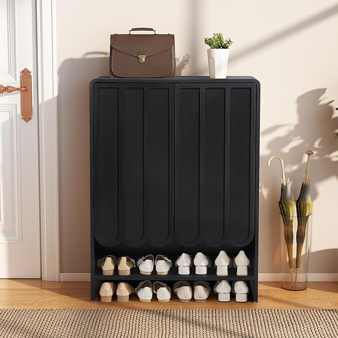 ORRD Shoe Storage Cabinet with Scalloped Doors, 5-Tier Wooden Shoe Cabinet with Adjustable Shelves, Shoes Rack Storage Organizer for Entryway, Hallway, Living Room, Black