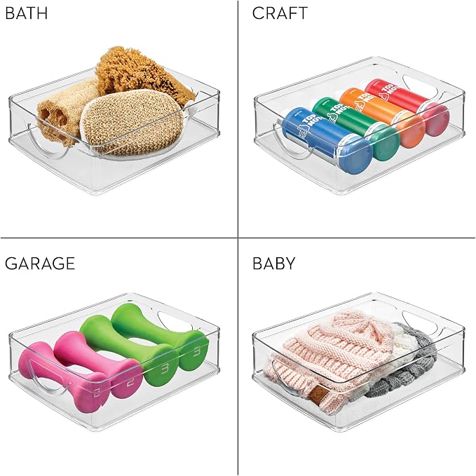 iDesign Plastic Stackable Pantry Bin, Set of 2, Clear | Storage Bin with Handles, For Cabinets or Fridge