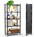 Our Modern Space 5-Tier Foldable Storage Shelf with Wheels | Metal Rack Collapsible Shelving Display | Rolling Cart for Books Kitchen Storage Shelves | Pantry & Closet Organizer | Office Room Decor