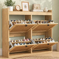 Garvee Shoe Storage Cabinet with 4 Flip Drawers, Wood Shoe Cabinet with Rattan Doors and Adjustable Shelves- Freestanding Shoe Organizer for Entryway, Hallway