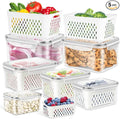 TBMAXS 6 Pack Fruit Storage Containers for Fridge, Produce Saver Vegetable Container with Drain Colanders - Refrigerator Organizer for Lettuce Keepers Berry Container