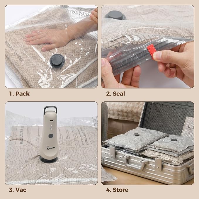 Vacuum Seal Bags for Clothing Travel,12-Pack, 80% Space Reduction | Fits Carry-On, Luggage, and Suitcase, Reusable Airtight Seal Prevents Leaks, Ideal For Home Storage & Travel Packing