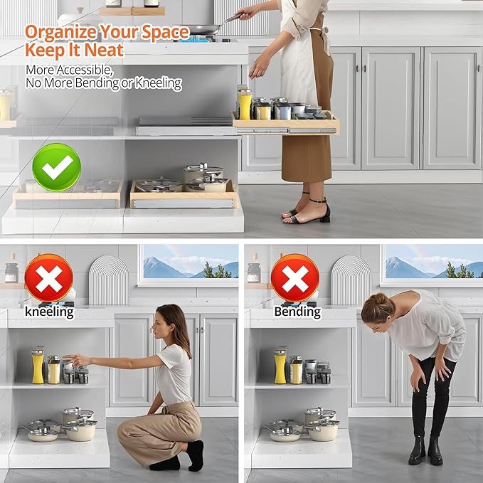 ZOINLIY 15''W X 21''D X 3''H Wooden Pull Out Drawer for Cabinet, Cabinet Organizer for Kitchen, Soft Close Slide Out Shelves, Heavy Duty, Fully Expandable