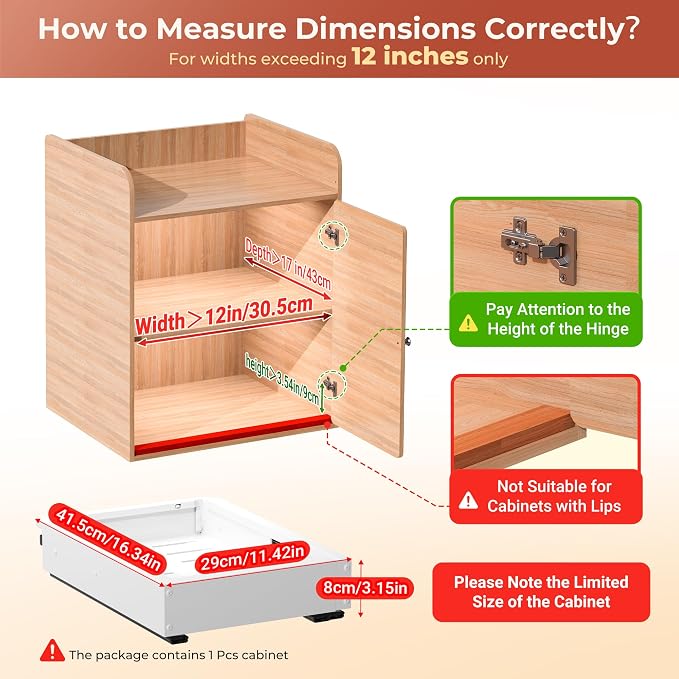 1 Pcs Pull Out Cabinet Organizers, Width (12"-19") and Depth (17"-23") Expandable With 3 Slides, No Drill Slide out Drawers Adhesive Film or Nail Cabinets Without Lip in Kitchen, Bathroom