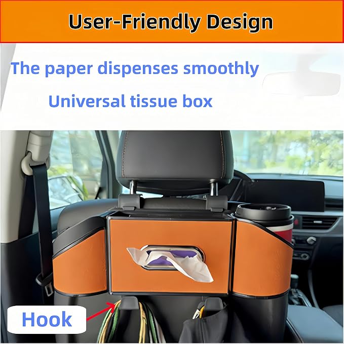 2026 Upgrade 4-in-1 Car Organizer Back Seat, Leather Multifunctional Car Organizer and Storage Box with Cup Holders for Hold Phone, Snacks, Drinks, Handbag, Keep Your Ride Clean & Organized (Brown)