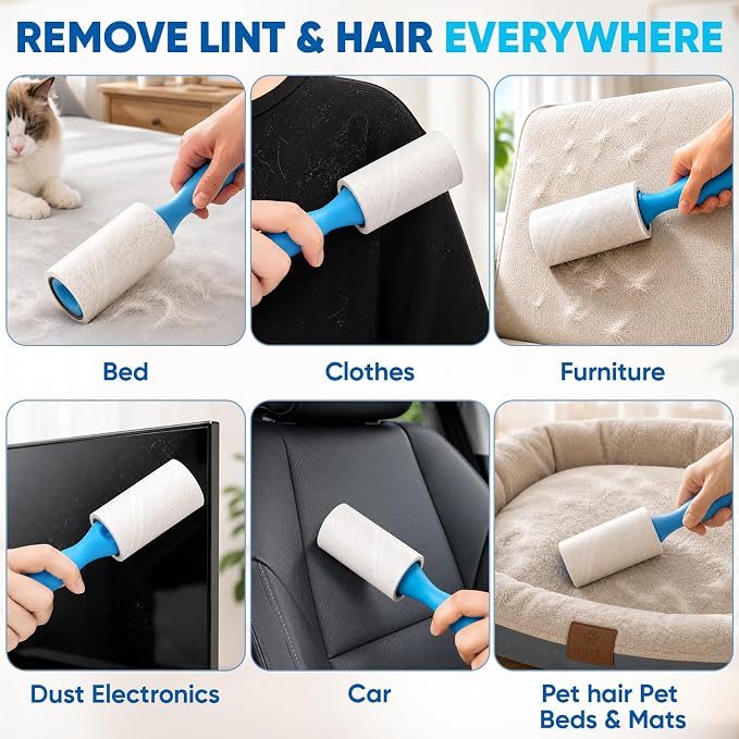 600 Sheets Lint Roller for Pet Hair, Lint Remover, Extra Sticky with Spiral Easy Tear & Ergonomic Handle, Multipurpose for Clothes, Furniture, Carpet & Car Seats