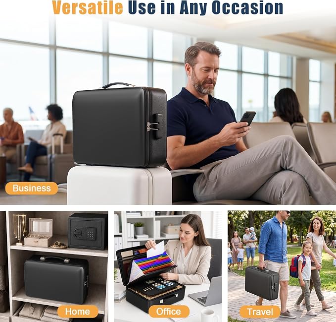 5200°F Fireproof Document Box, Hard-Shell,Fireproof Safe for Home Documents | Fire proof safe document box with lock,detachable accordion file organizer,waterproof digital portable document organiser