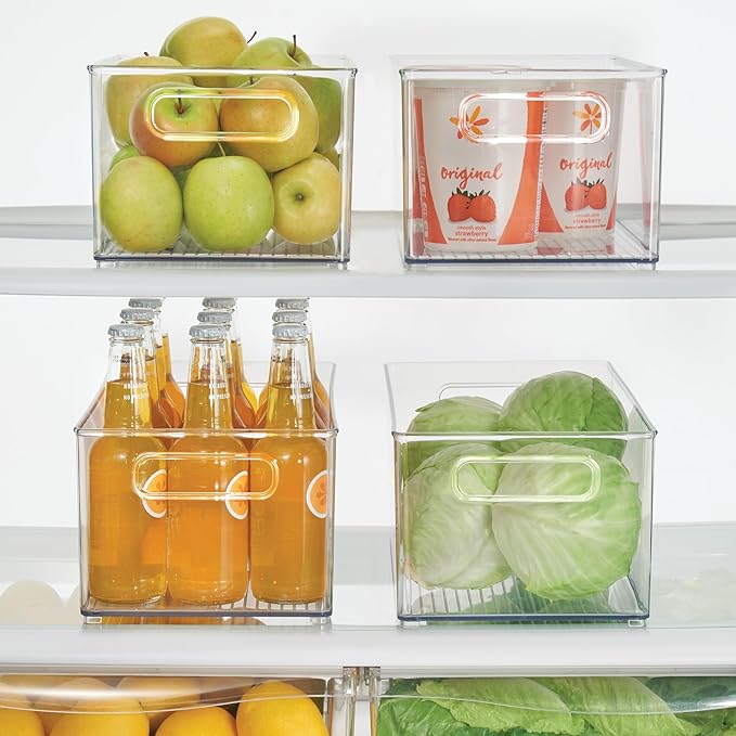 iDesign Stackable Fridge Bin, Set of 2, Clear | Kitchen Storage Bin, For Pantry, Cabinets, or Fridge