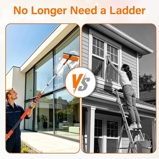 36FT High Reach Duster with Extension Pole 5-30FT, 4-in-1 Cleaning Kit with Universal Swivel Joint, High Ceiling Fan Cleaner Duster, Cobweb Duster, Microfiber Feather Duster and Window Squeegee