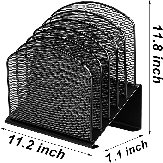 Desktop File Organizers 2 Pack Inclined Document Holders 5 Section Office Supplies Mesh Vertical File Sorters Metal File Storages (2)