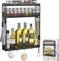 Docnest 3 Tier Refrigerator Magnetic Spice Organizer Shelf with Hooks, Black