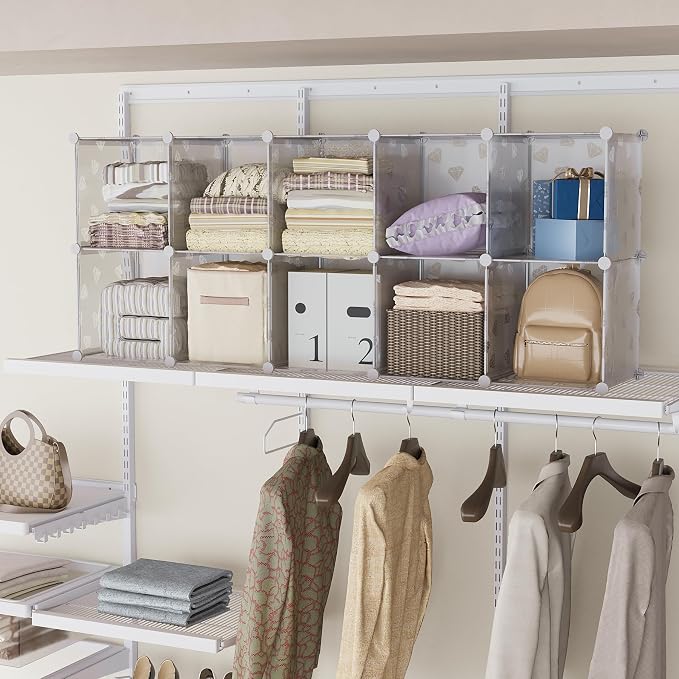UNKU Cube Storage Organizer, 6 Cube Closet Organizer Storage Shelves, DIY Stackable Bookcase, Clothes Organizer Shelf for Closet, Bedroom, Living Room, Cabinet, Home, Office, Translucent