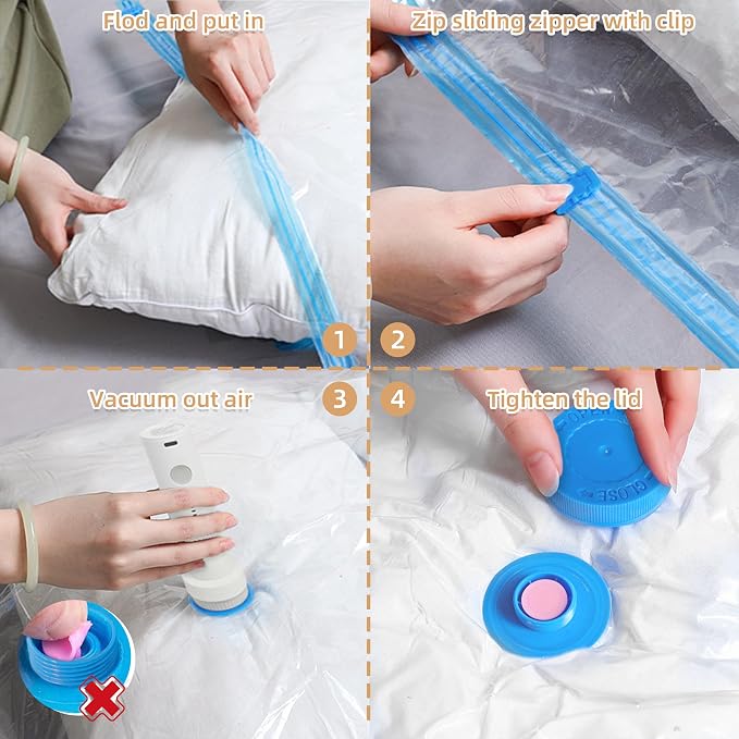 15 Pack Vacuum Storage Bag for Travel with Cordless Electric Pump, Combo | Carry-on Packing Bags for Luggage and Suitcase, Space Saver Compression Clothes Storage Bag with Rechargeable Pump (15 Combo)