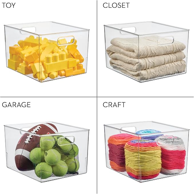iDesign Storage Bin with Handles, Set of 2, Clear | For Kitchen, Bathroom, or Home Office, Made in USA