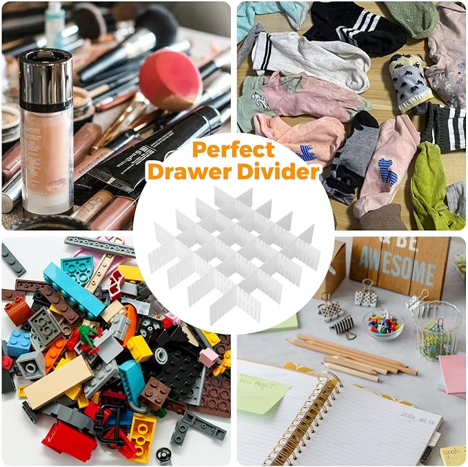 Adjustable Drawer Dividers Organizer for Kitchen, Bedroom, Dresser, Socks, Underwear, Makeup Storage, White (8)