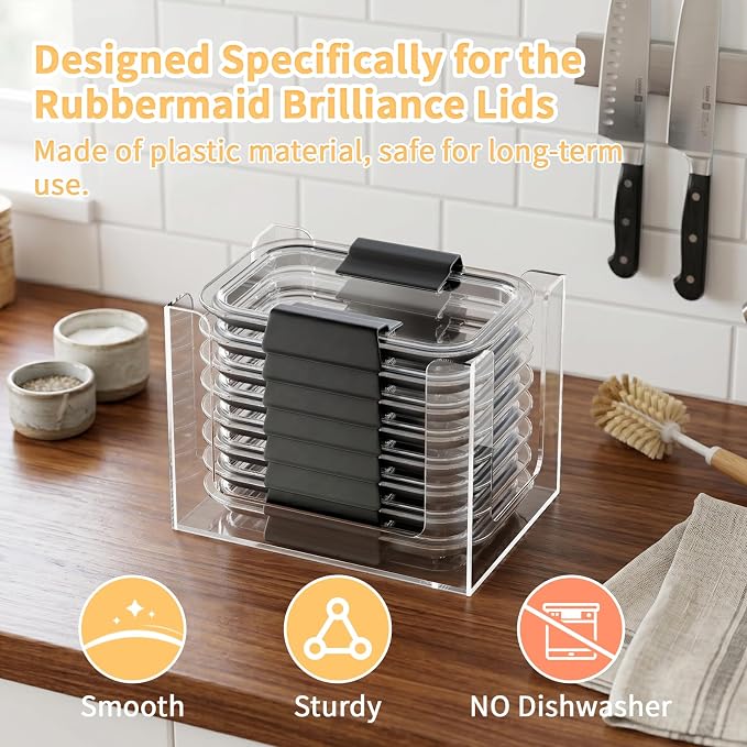 Acrylic Lid Organizer for Rubbermaid Brilliance Storage Containers,3-Piece | Cabinet Lid Holder, Fits & Stores 24 Lids Total for 4.7-cup, 3.2-cup, and 1.3-cup Containers (Clear)