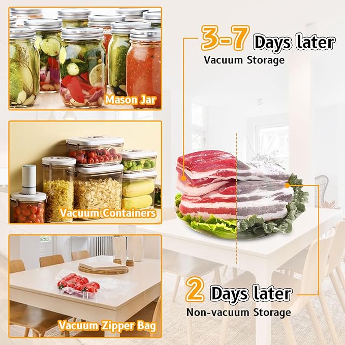 Electric Mason Jar Vacuum Sealer Kit Fits Wide & Regular Mouth Canning Sealer Set Compatible with All FoodSaver Models, Vacuum Seal Containers Vacuum Zipper Bags