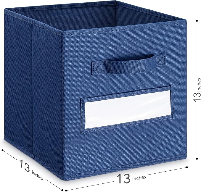 13x13x13 storage cube bins(Set of 8) Fabric storage cubes with 8 Labels Window Cards & a Pen, storage cubes 13x13, Collapsible 13 inch cube storage bins, Cubby Boxes, Navy Blue