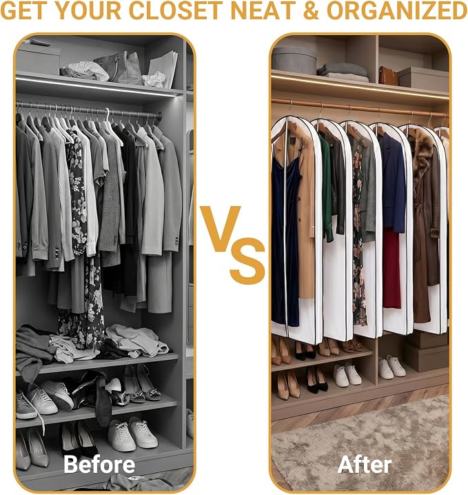 60" Clear Garment Bags for Hanging Clothes,4" Gusseted Suit Bags for Closet Storage Non-woven Back,Long Hanging Clothes Storage Suit Cover Bags with Zipper for Coats,Jackets,Shirts