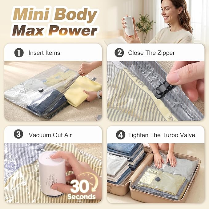 Vacuum Seal Bags for Clothing Travel with Rechargeable Electric Pump, Space Saver Vacuum Storage Bags Travel, Reusable Compression Bags for Luggage Home (14pcs Stripes)