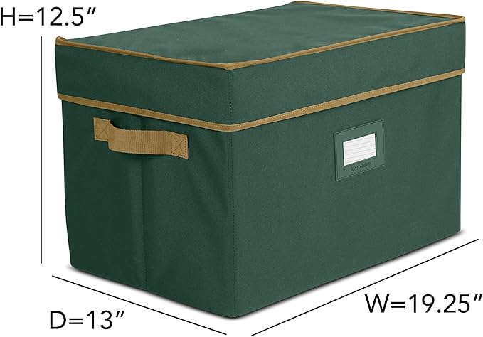 Covermates Keepsakes Adjustable Ornament Storage Box – Heavy-Duty Polyester, Padded Dividers & FlexGrid Trays – Protective Holiday Organizer with Stackable Walls & Label Window, Green