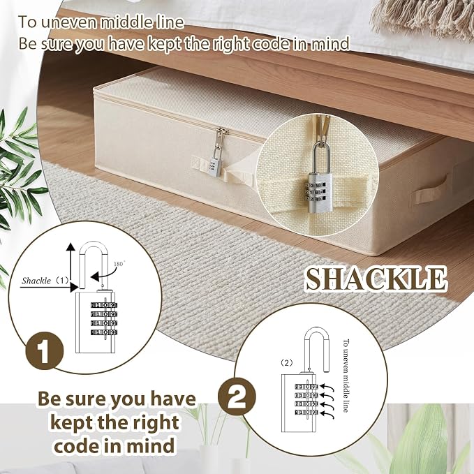 Briwooody 29.9 x 15 x 6.7 Inch Large Discreet Lockable Personal Item Storage Bag Under Bed Storage Box Organizer with Zipper Lid Underbed Clothes Shoe Container for Dorm and Home(White)