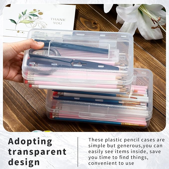 Blulu 10 Pack Large Plastic Pencil Case Box Clear Pencil Boxes Bulk Hard Crayon Box Storage with Snap Lids 8.1 x 4.7 x 2.2 Inch Painting Organizer Classroom Stationery School Supplies (Clear)