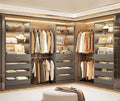 Aheaplus Closet System with 12 Drawers, 8.5-11.5Ft Wood Closet Organizer System with 4 Hanging Rods & 3 Towers, 4Ft & 6Ft L-Shaped Walk-in Closets Wardrobe Organizer Clothes Rack, Set of 3, Grey