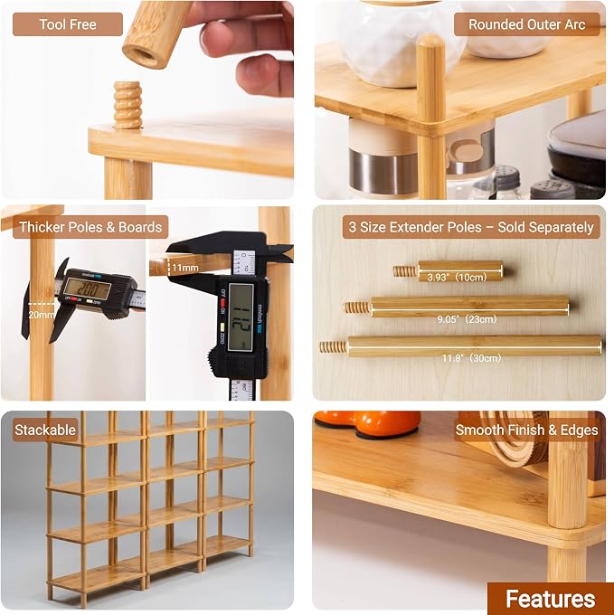 2-Tier Bamboo Coffee Bar Organizer,Coffee Bar Accessories, Mul-tifunctional Wooden Beaded Coffee Station Countertop Stand Shelf for Kitchen Home Office,Counter Riser Display Shelf for Top of Desk Home