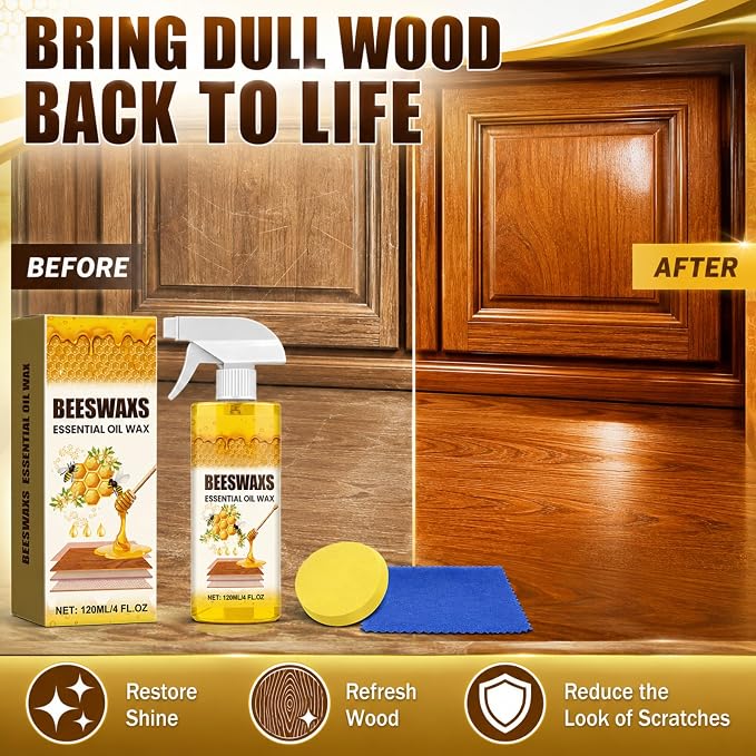 2-Pack Beeswax Wood Polish Spray, Beeswax Essential Oil Wax, Deep Restore Furniture Cleaner for Cabinets,Hardwood Floors,Tables & All Wood Surfaces, Non-Greasy Formula