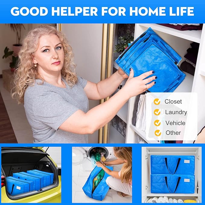 Moving Bags Heavy Duty,Extra Large Moving Bags for Travel/College Packing/Storage/Organization/Seasonal Clothes & Bedding Storage,Moving Supplies Bins,Compatible with Ikea Frakta Cart (Blue,3 Pack)