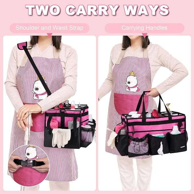 Extra-Large Wearable Cleaning Caddy With Detachable Divider,Cleaning Caddy For Cleaning Supplies Large Cleaning Supply Caddy With Adjustable Shoulder Strap & Waist Belt For Cleaners