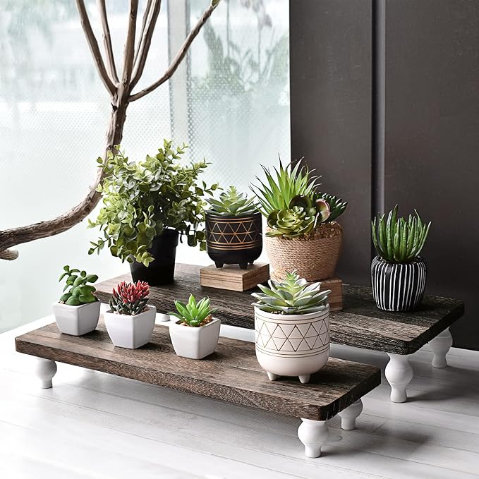 Ikee Design 2 Pcs Set Wooden Display Riser, Cupcake Dessert Display Riser, Countertop Centerpiece Dessert Serving Stand, Artificial Plant Pot Display Stand for Garden Decor, Coffee Color | Set of 2 wood display risers presents desserts, jewelry, plants...