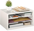 Ballucci File Organizer, 3-Tier Document Paper Sorter, Stackable Wood Desk Organizer, Mail Sorter and Monitor Stand with Storage Shelves, White