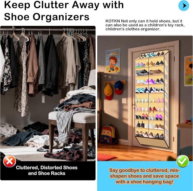 Kotkn 10-Tier Over the Door Shoe Organizer, 20 Pockets Holds 20-30 Pairs, Heavy-Duty Oxford Fabric with Hexagon Mesh for Boots & Sneakers, Beige