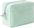 Large Capacity Striped Pencil Case Cosmetic Bag with Zipper Portable Stationery Organizer Pouch for School Students Teens Travel Toiletry Bag (Green)