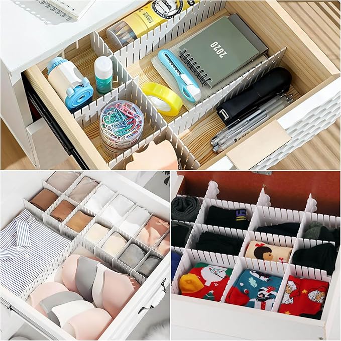 Ohlove 40Pcs Drawer Organizer Dividers 17"x2.8" Adjustable Storage Organizer Separator for Socks, Underwear, Makeup, Kitchen, Dresser